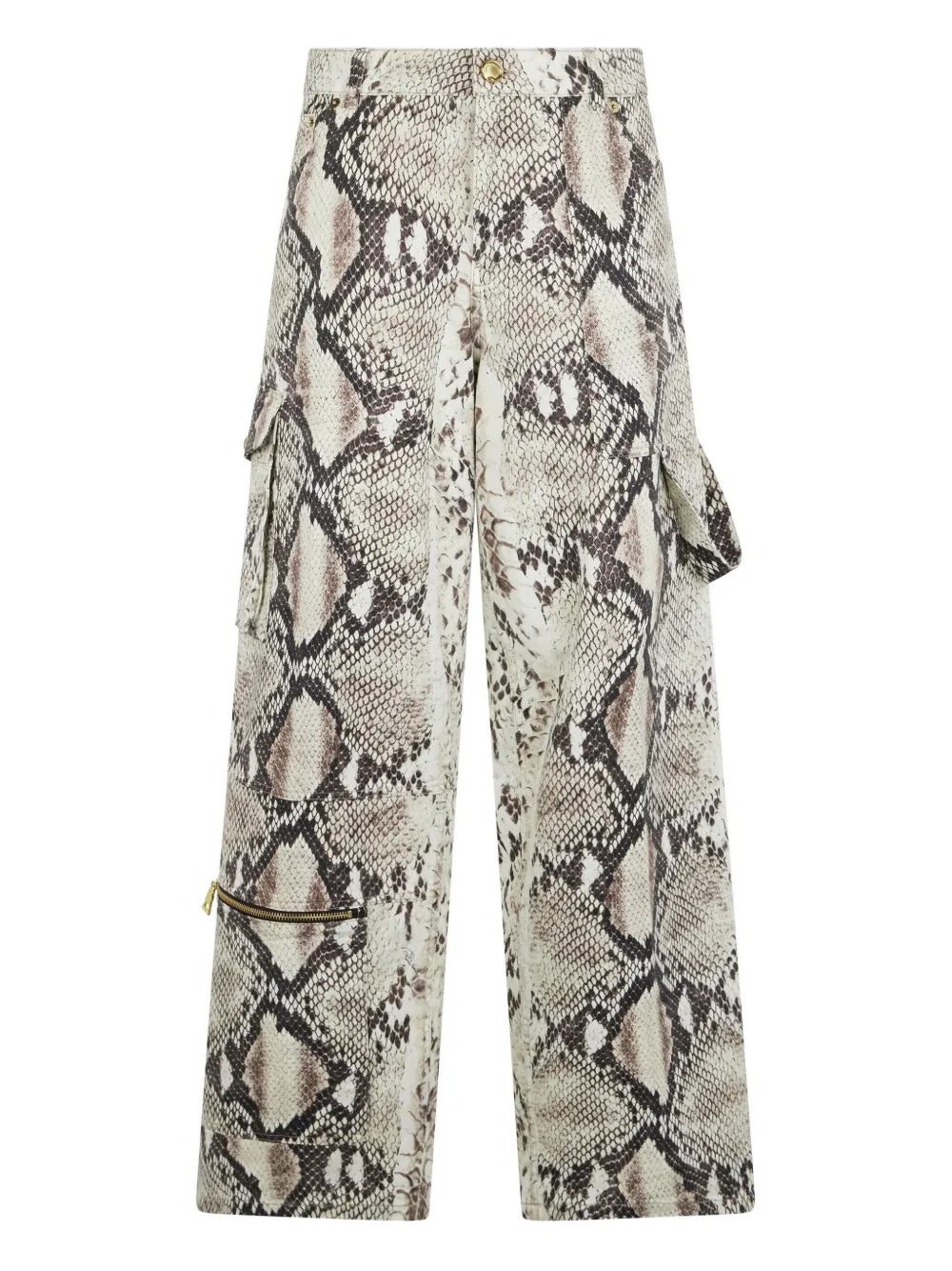 Roberto Cavalli Rock Cargo Jeans With Python Print In White
