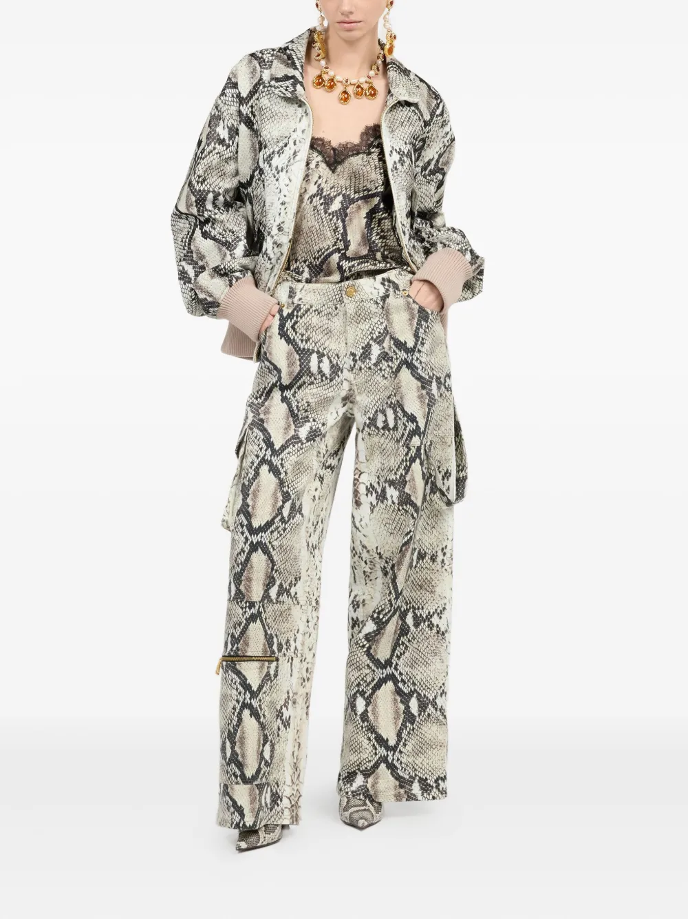 Roberto Cavalli Cargo broek met pythonprint - Wit