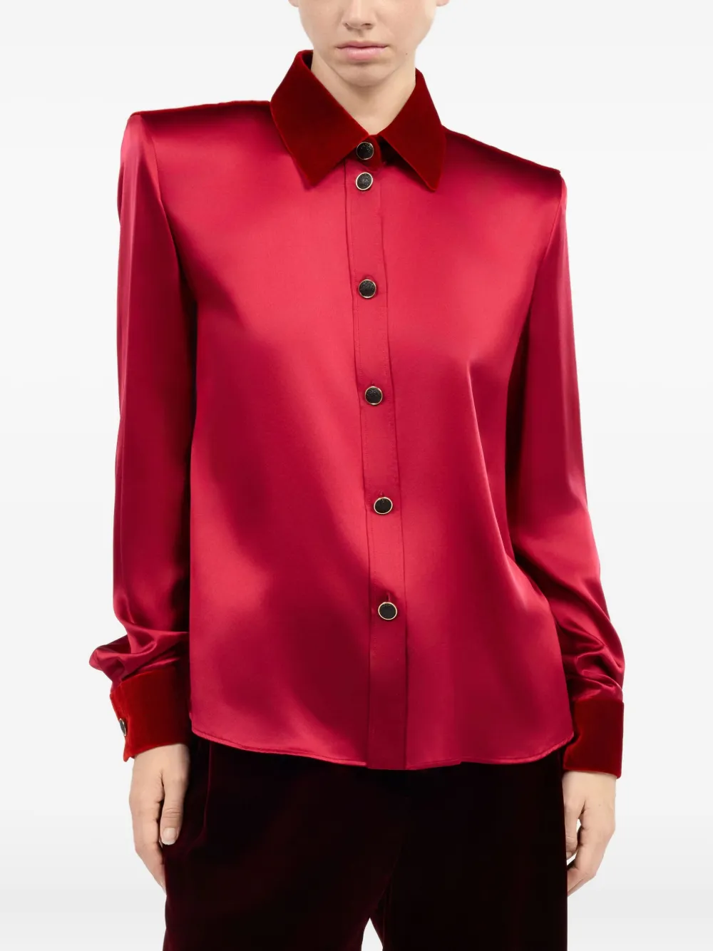 velvet-insert silk shirt