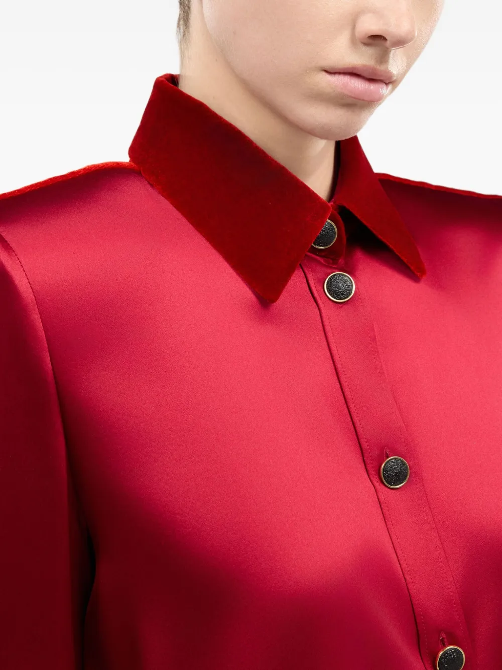 velvet-insert silk shirt