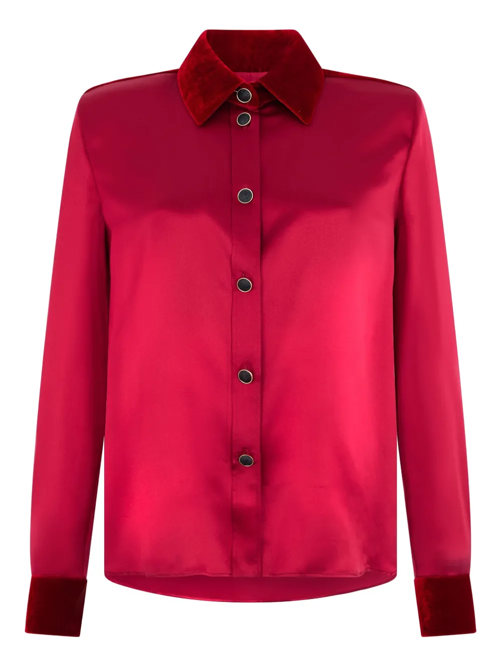 Roberto Cavalli camisa de seda con apliques de terciopelo | rojo | Image 1