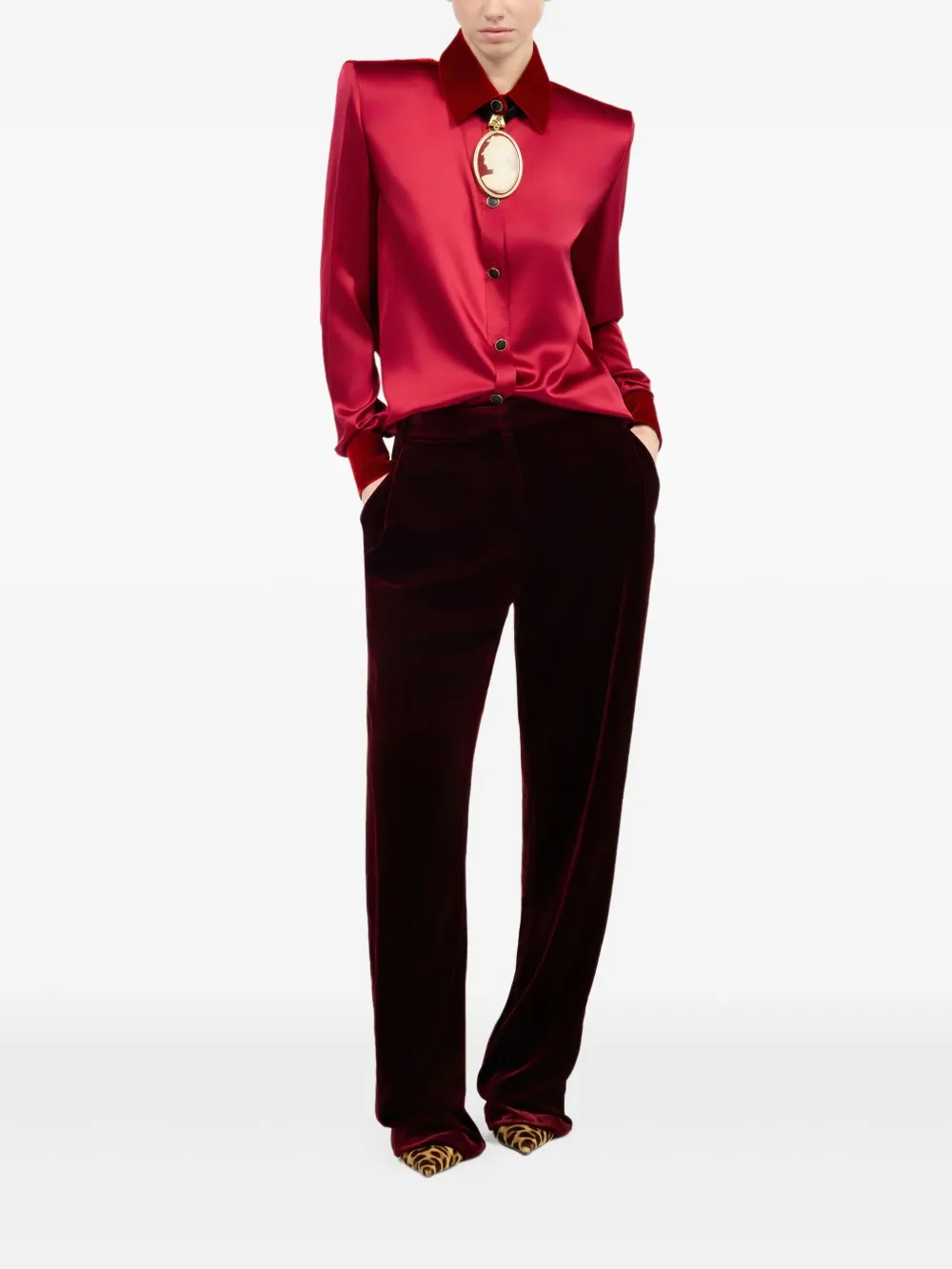 Roberto Cavalli Zijden blouse met fluwelen vlak - Rood