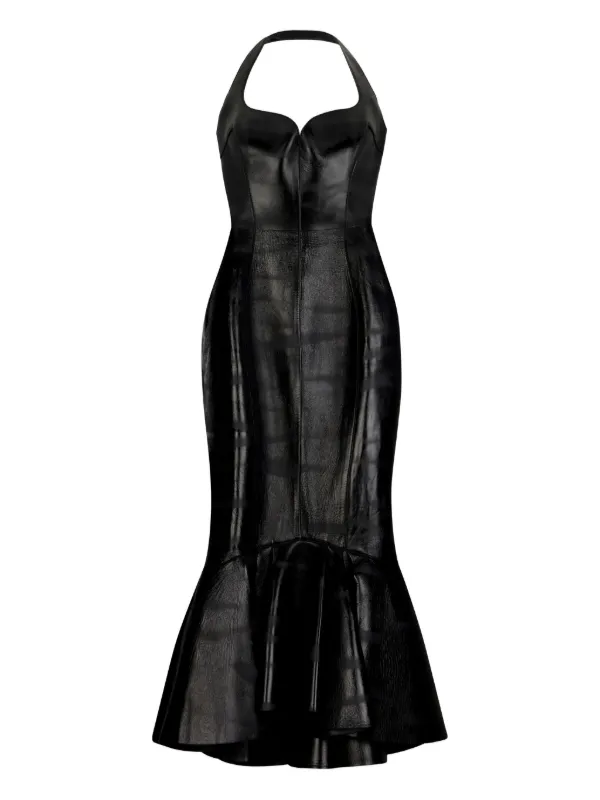 Roberto Cavalli Black Genuine Leather Midi Dress - Women Luxury Black 46