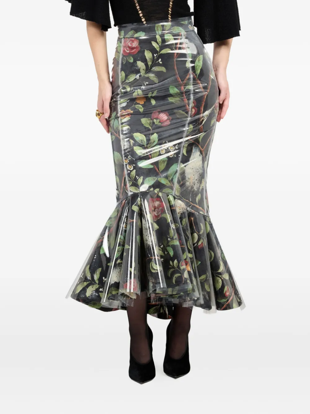 shrub flower-print midi skirt