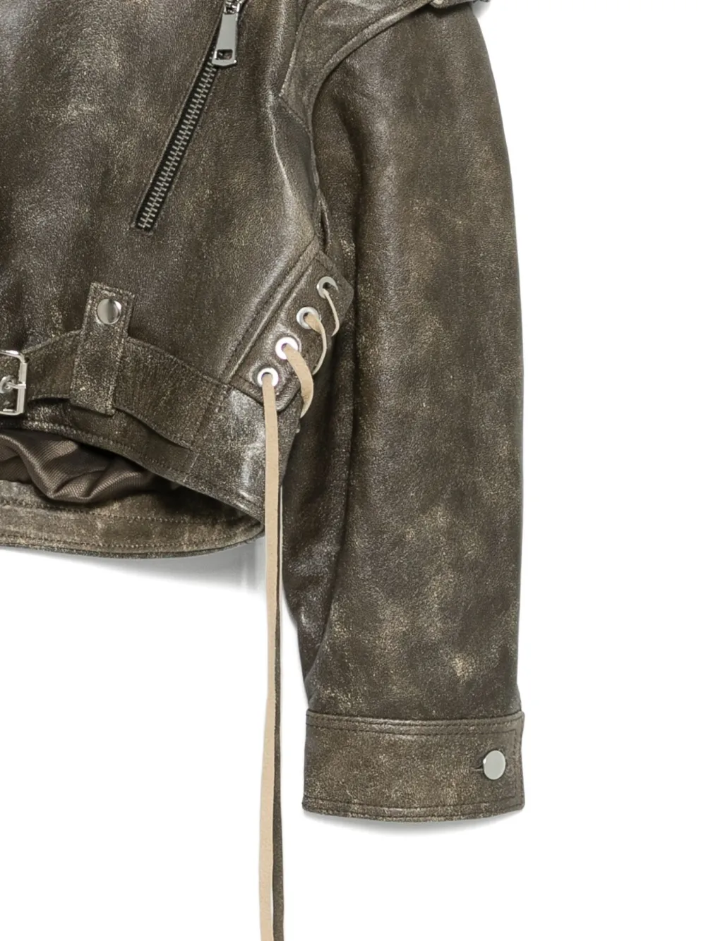 Manokhi Asymmetric Leather Jacket In Green
