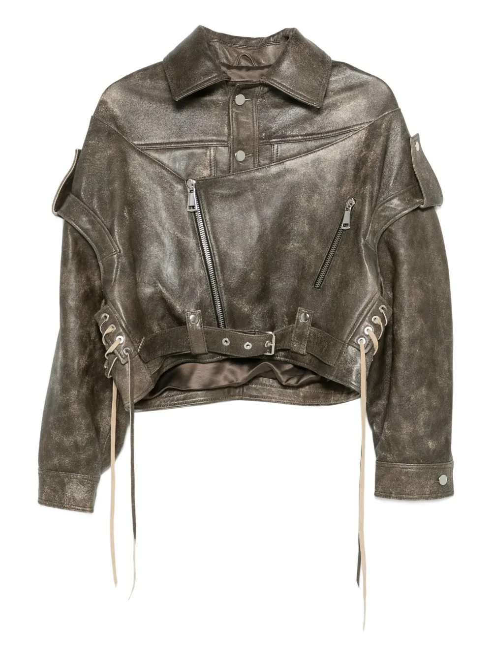 Manokhi asymmetric leather jacket | Green | Image 1