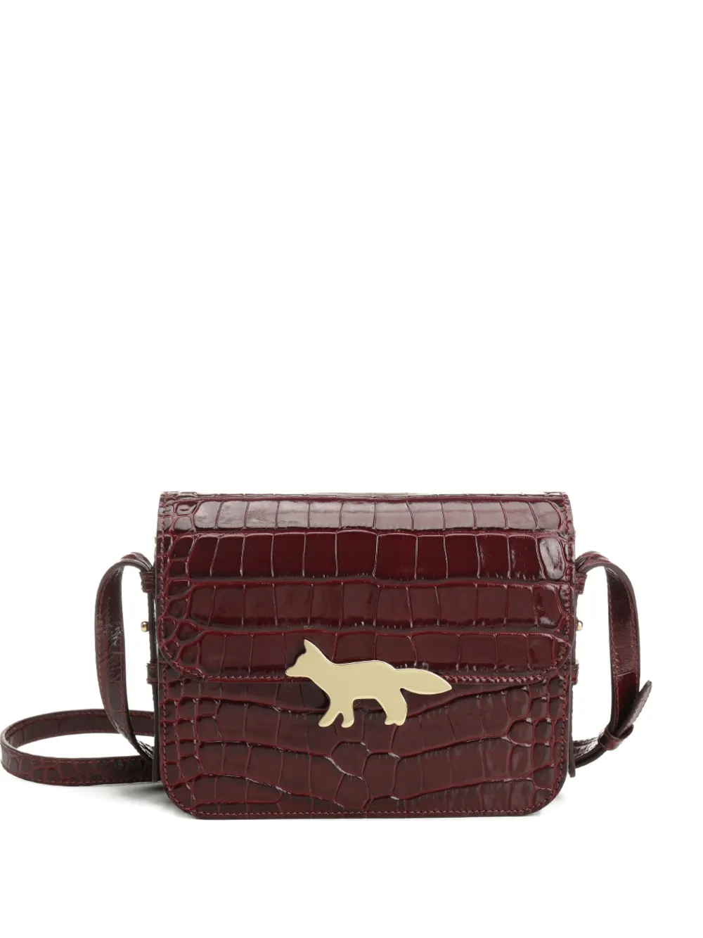 Maison Kitsuné Logo-plaque Crocodile-effect Shoulder Bag In Brown