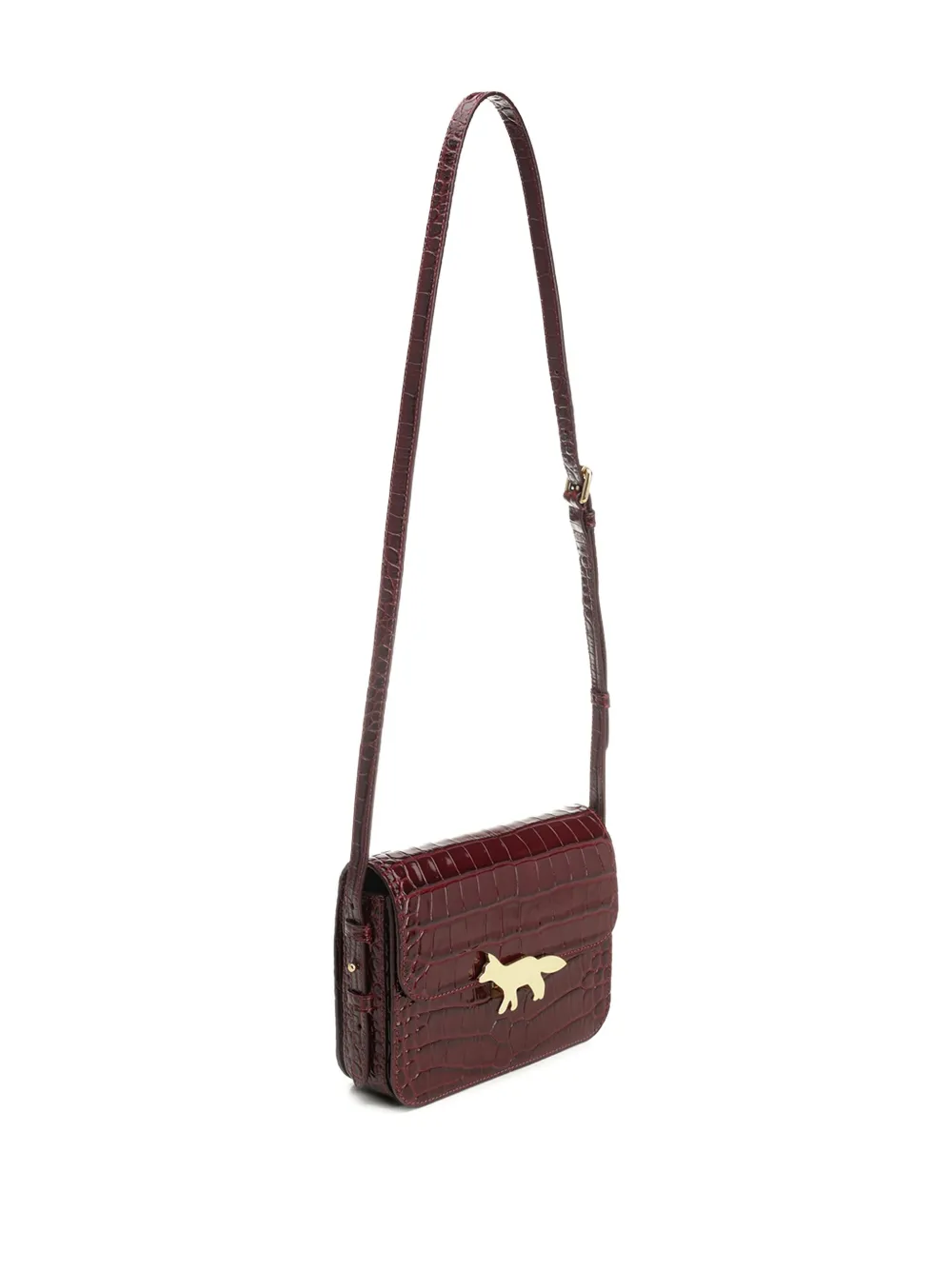 Maison Kitsuné Logo-plaque Crocodile-effect Shoulder Bag In Brown