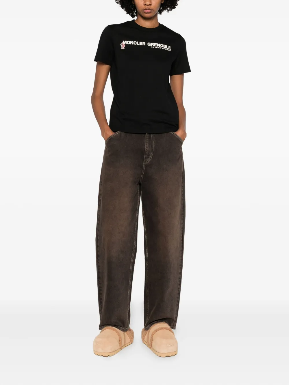 Moncler Contrasting Logo T-shirt In Black