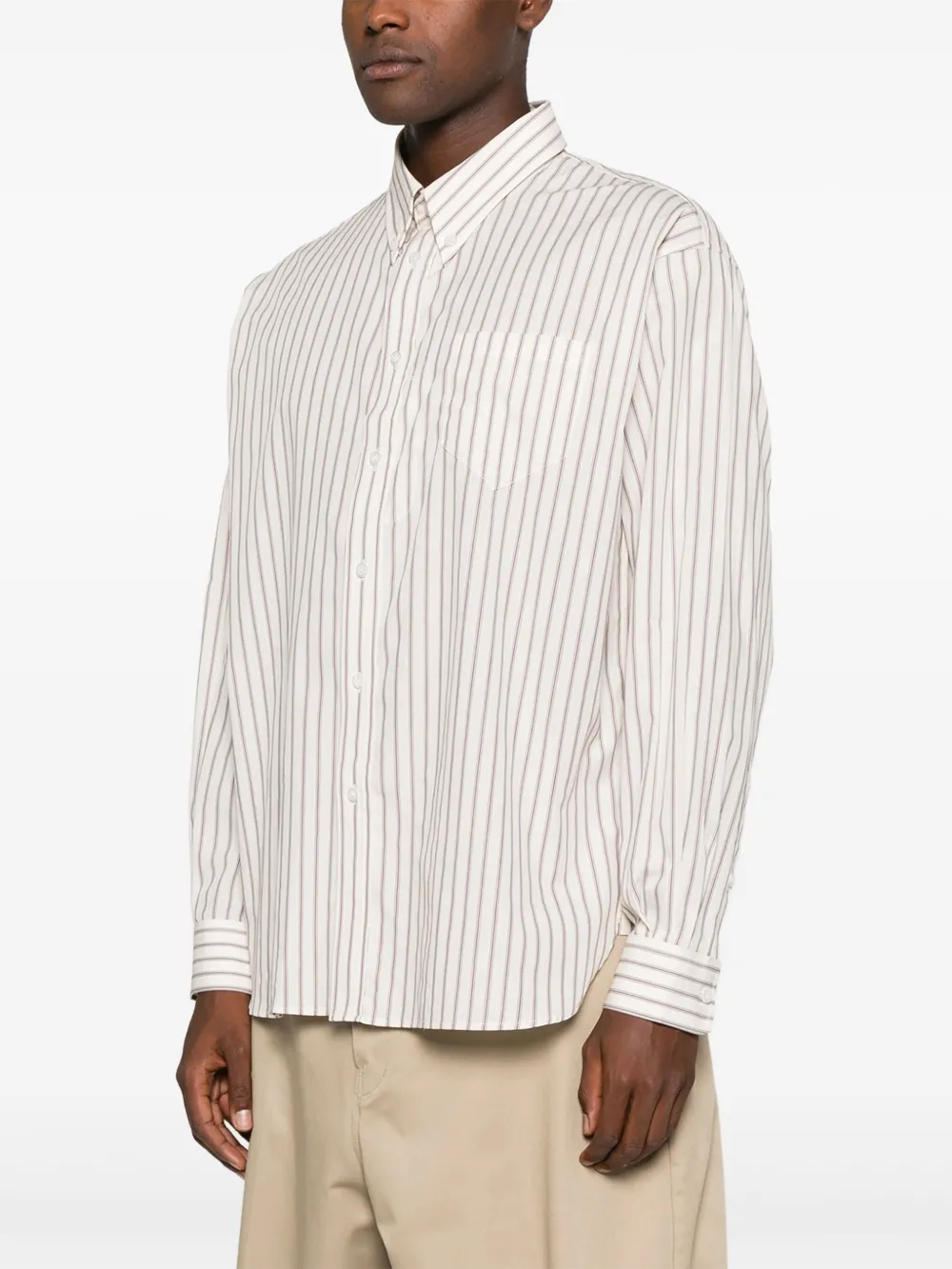 Willy Chavarria Gestreept overhemd Beige