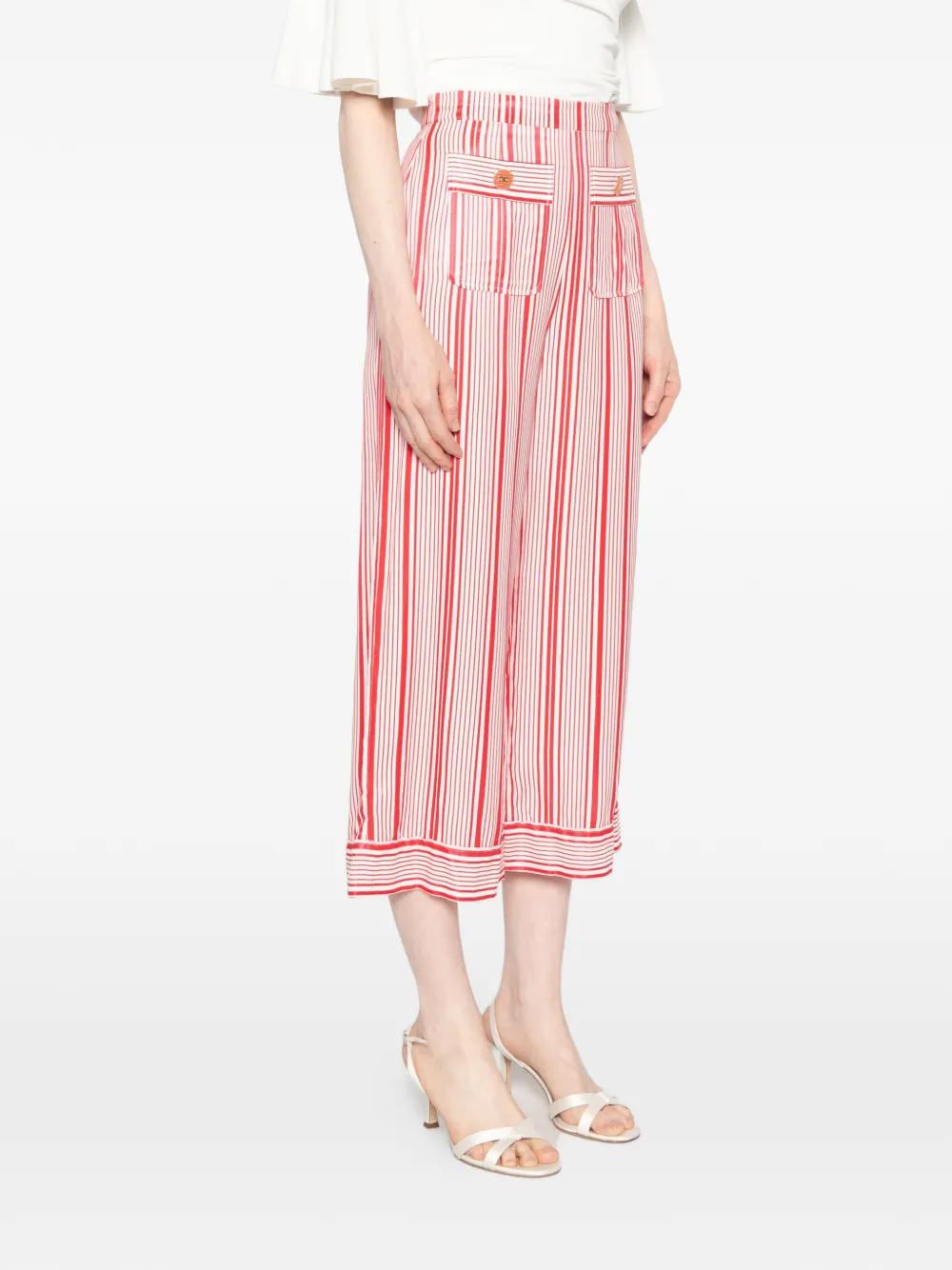 Elisabetta Franchi Gestreepte palazzo broek Rood