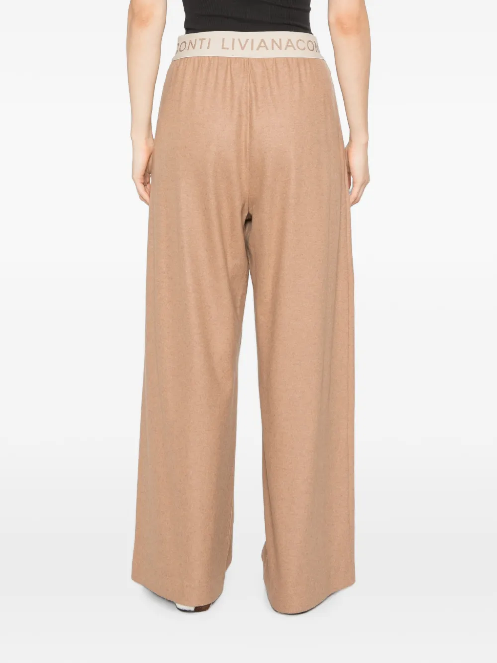 Liviana Conti Pantalon met logo tailleband Beige