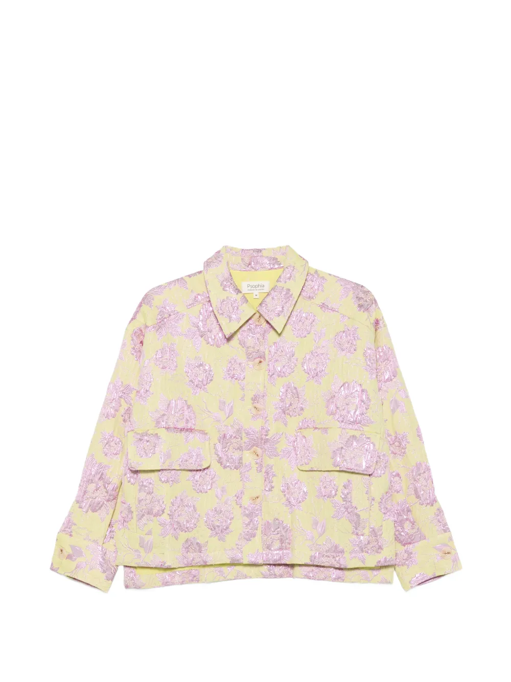 PSOPHIA floral-jacquard flap-pocket long-sleeve jacket - Verde