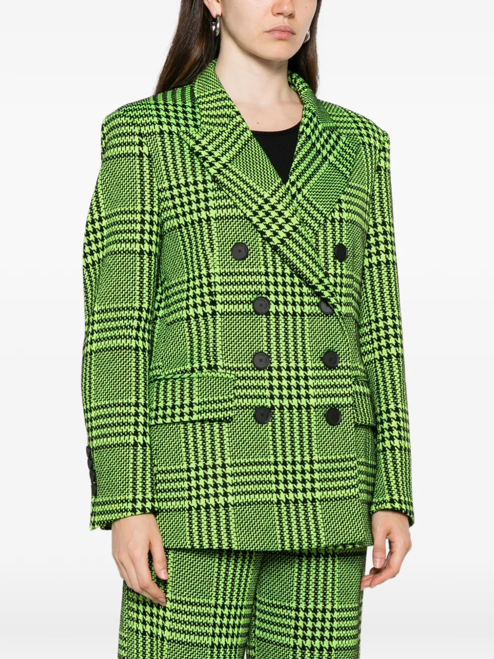 Liviana Conti Geruite blazer met dubbele rij knopen Groen