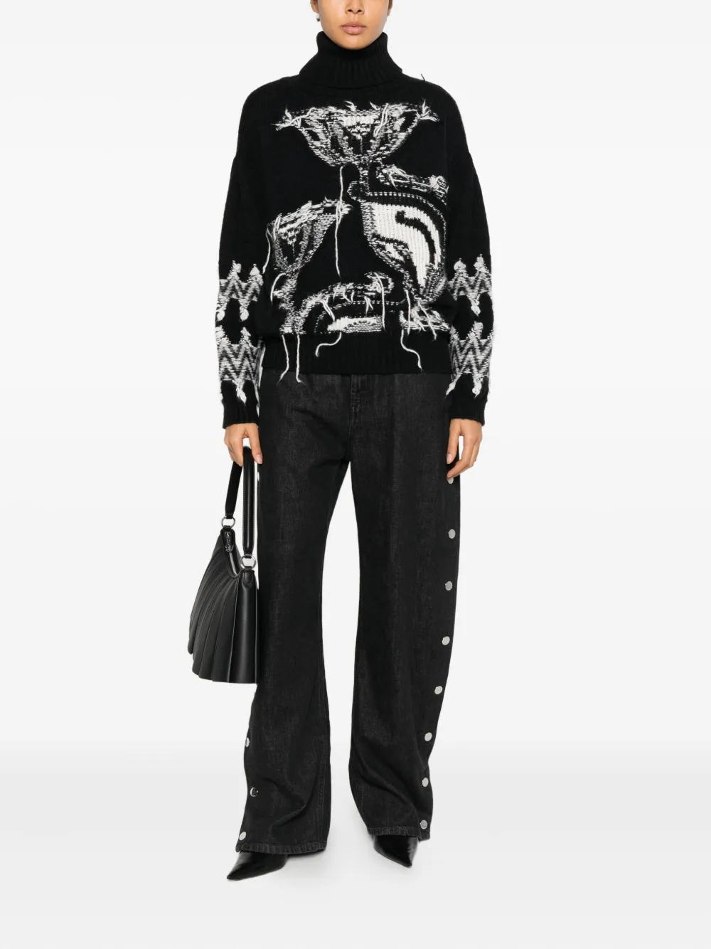 Circus Hotel Patterned Roll-neck Sweater In Black