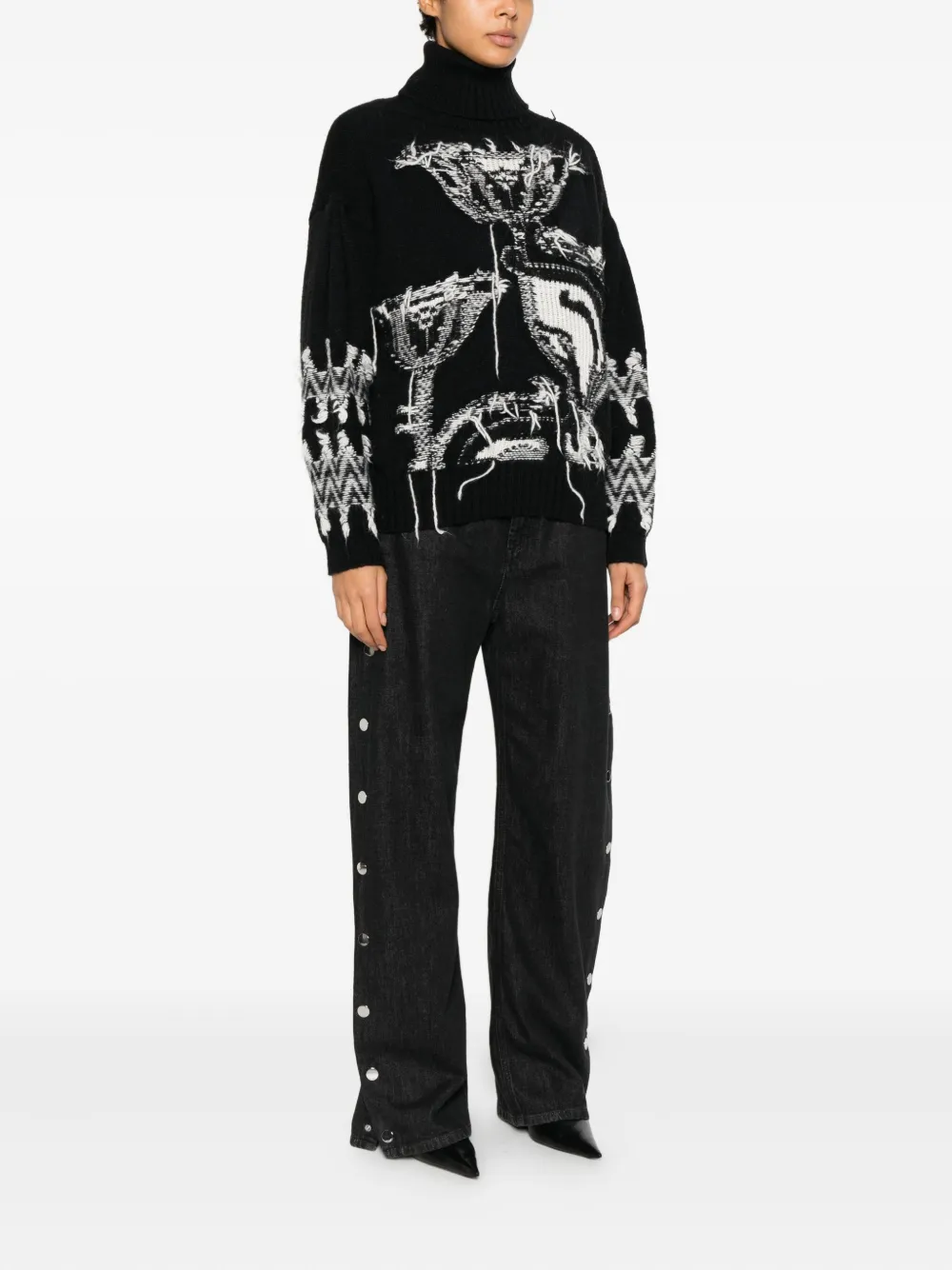 Circus Hotel Patterned Roll-neck Sweater In Black