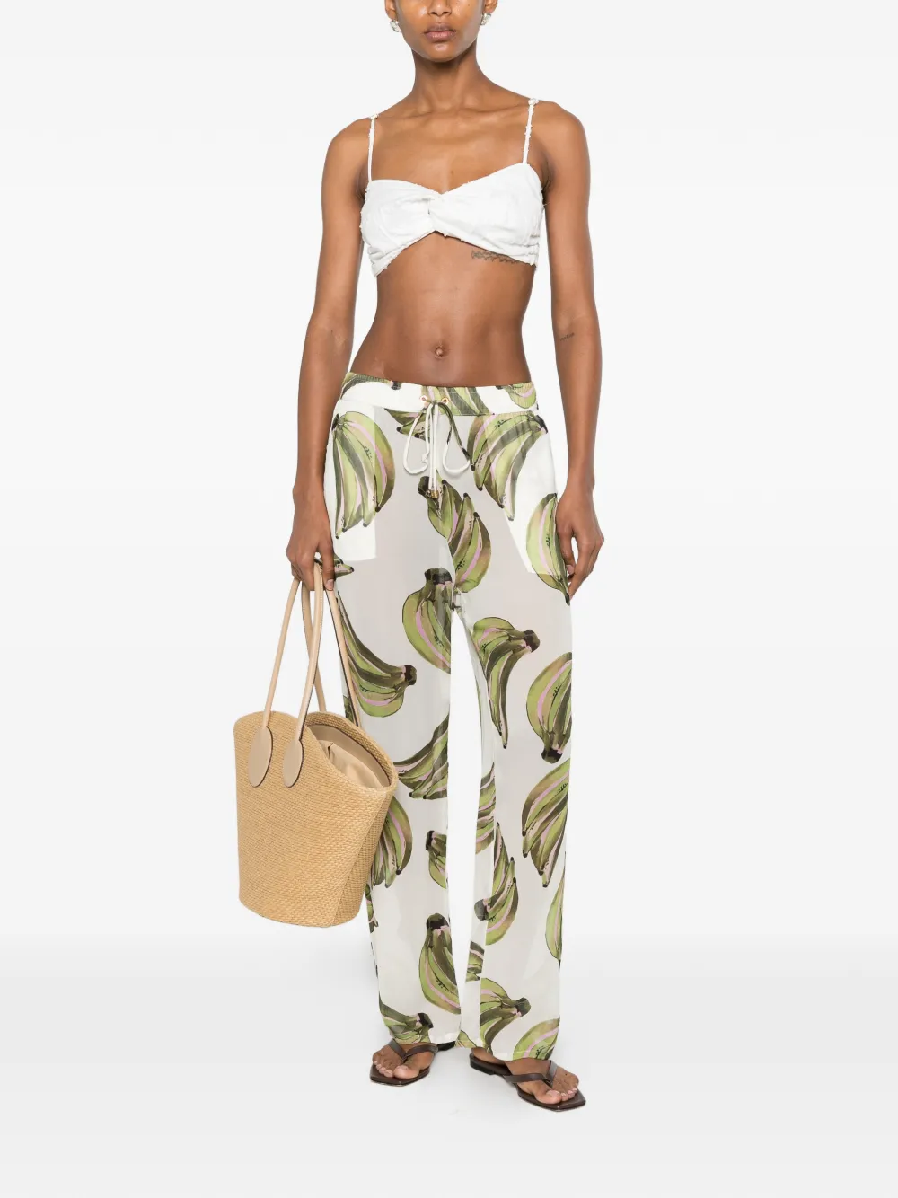 Água De Coco Banana-print Drawstring Trousers In Multi
