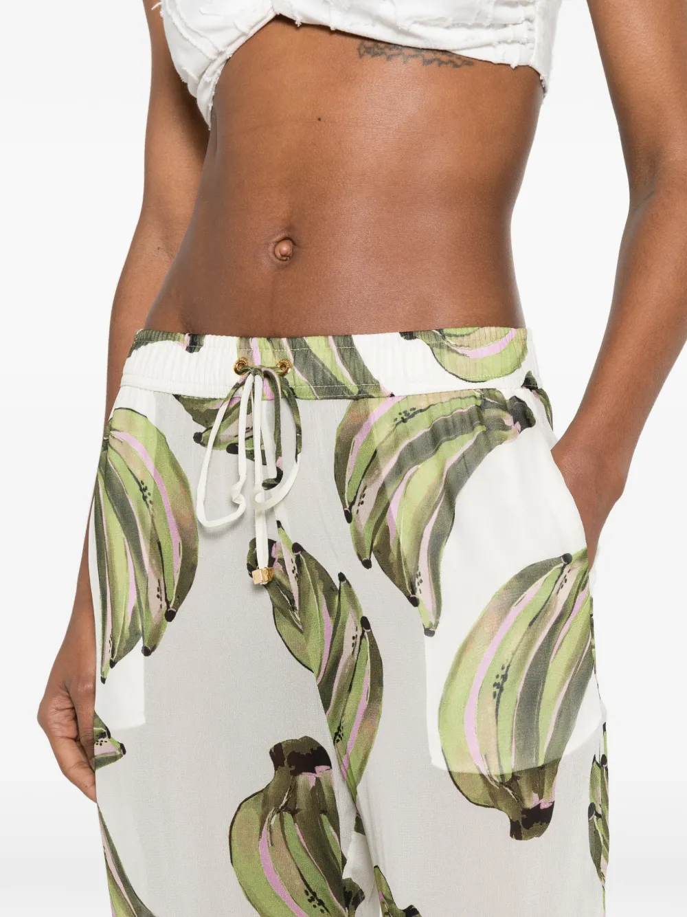 Água De Coco Banana-print Drawstring Trousers In Multi