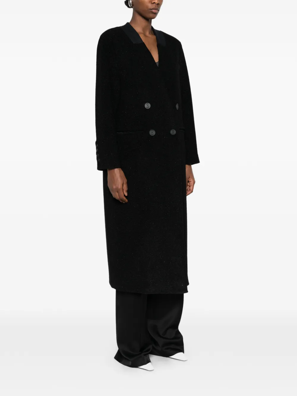  Circus Hotel Revere Collar Double-breasted Coat - Black 