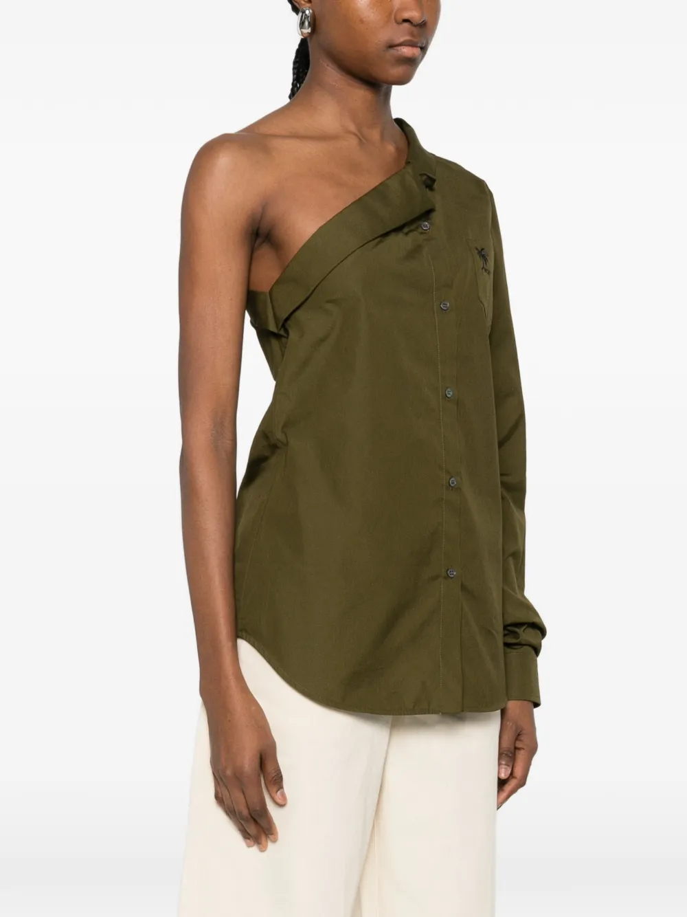  Nº21 One-shoulder Embroidered Shirt - Green 