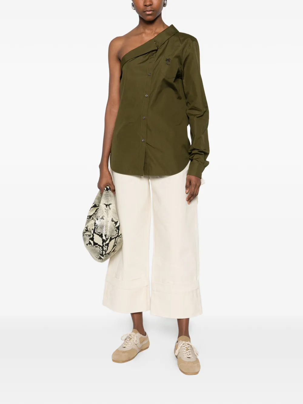  Nº21 One-shoulder Embroidered Shirt - Green 