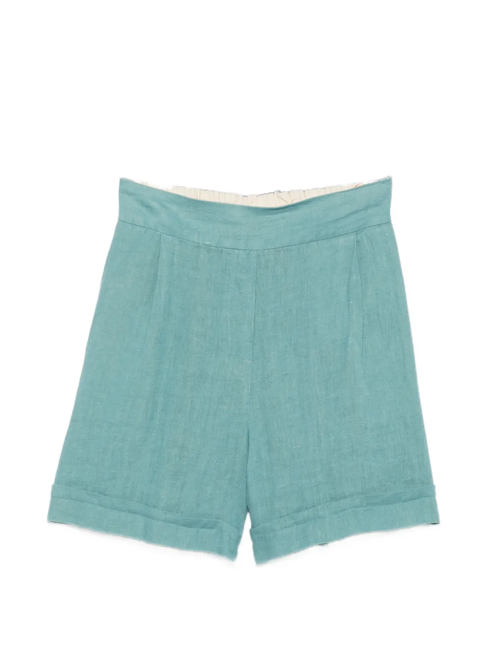 MOMONÌ Manbru' pleated turn-up linen mini shorts - Blu