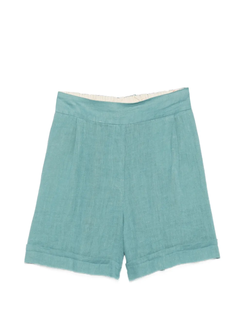 MOMONÌ Manbru' pleated turn-up linen mini shorts - Blu