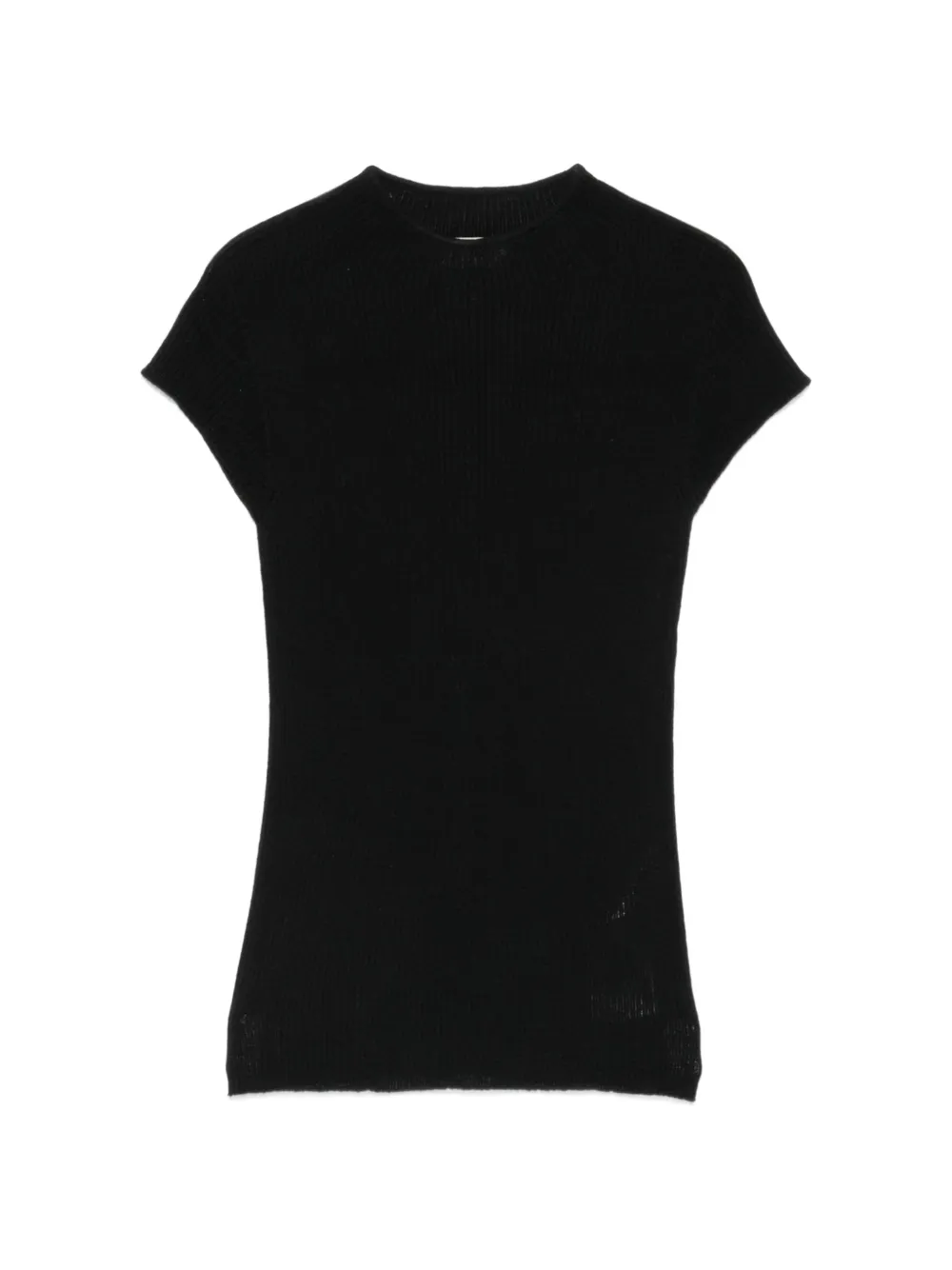 MOMONÌ Kame ribbed-knit cap-sleeve wool T-shirt - Nero
