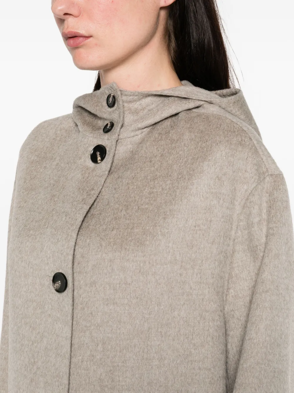 Liviana Conti Hooded Button Coat In Neutral