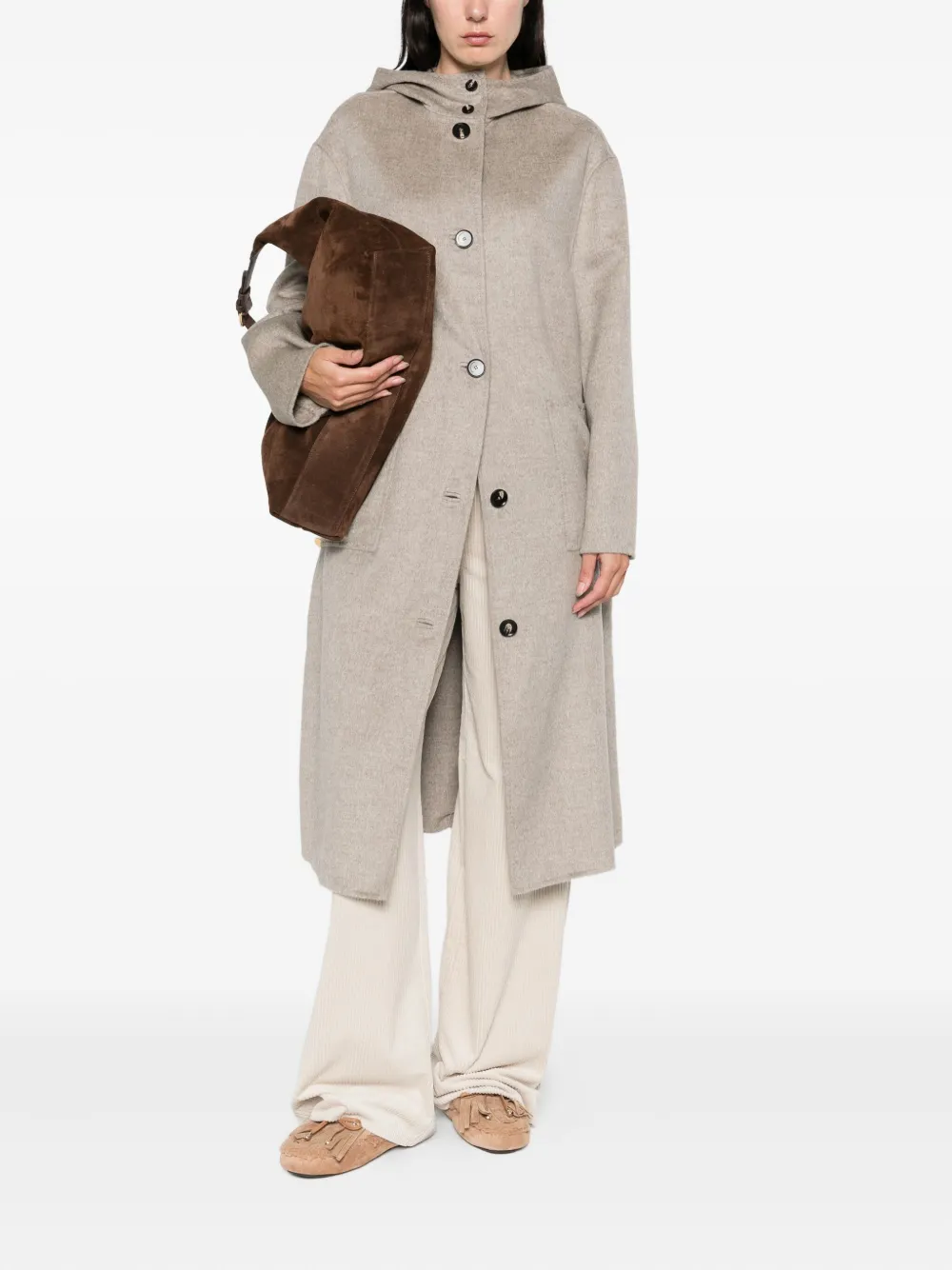 Liviana Conti Hooded Button Coat In Neutral