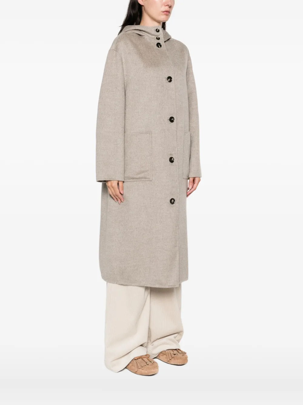 Liviana Conti Hooded Button Coat In Neutral