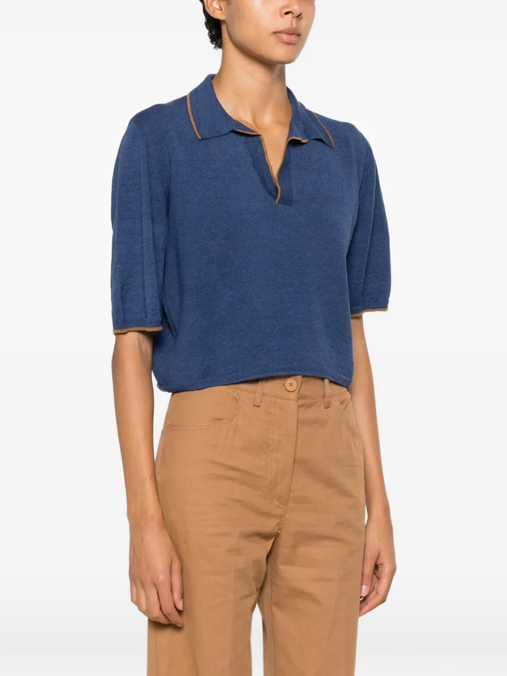 MOMONÌ Columbia linnen T-shirt met polokraag en contrasterende afwerking Blauw