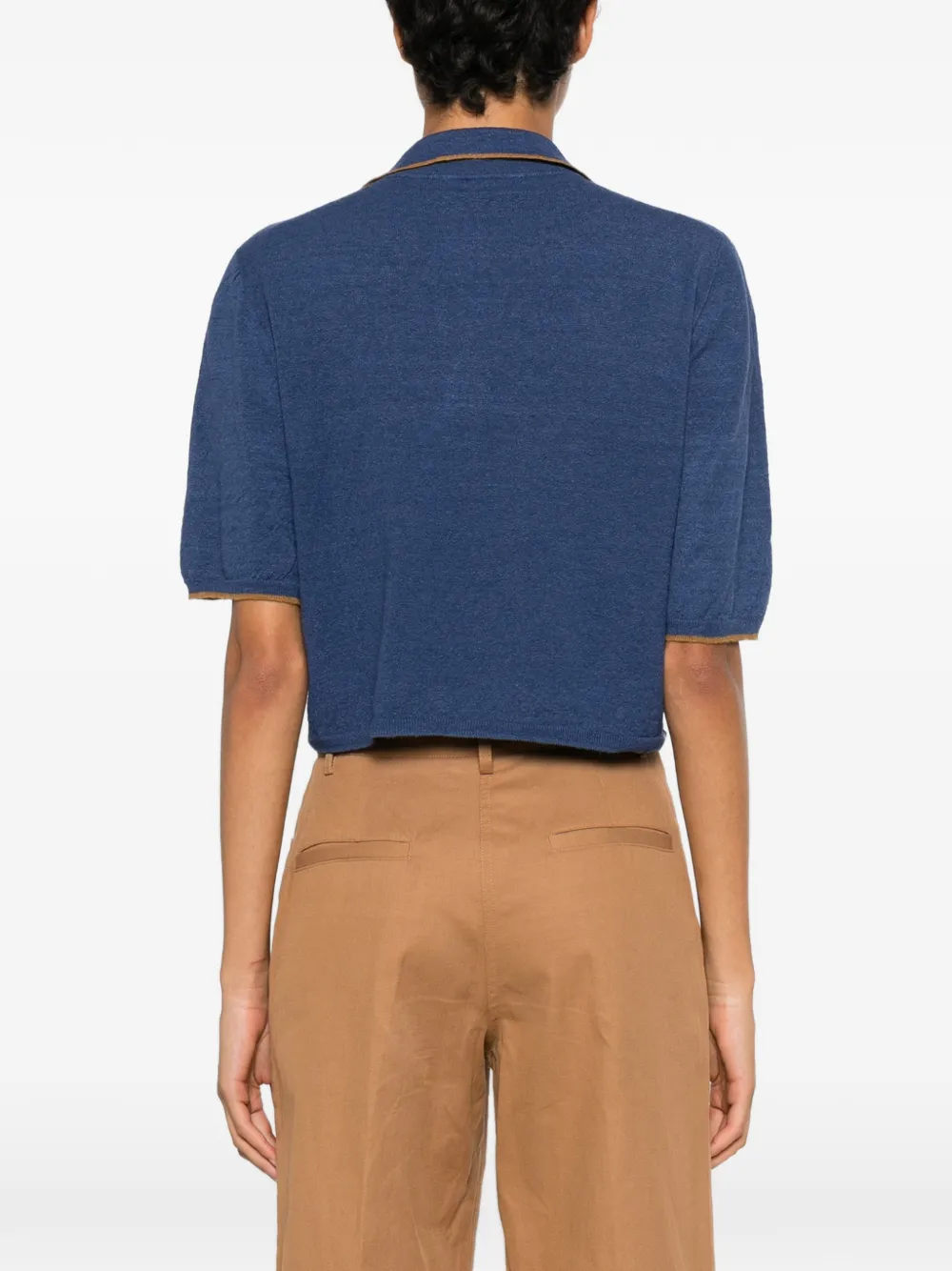 MOMONÌ Columbia linnen T-shirt met polokraag en contrasterende afwerking Blauw