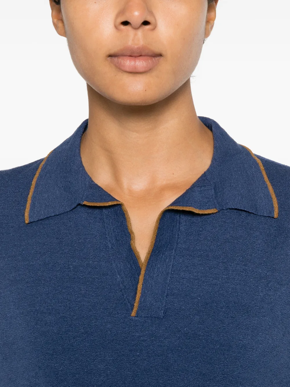 MOMONÌ Columbia linnen T-shirt met polokraag en contrasterende afwerking Blauw