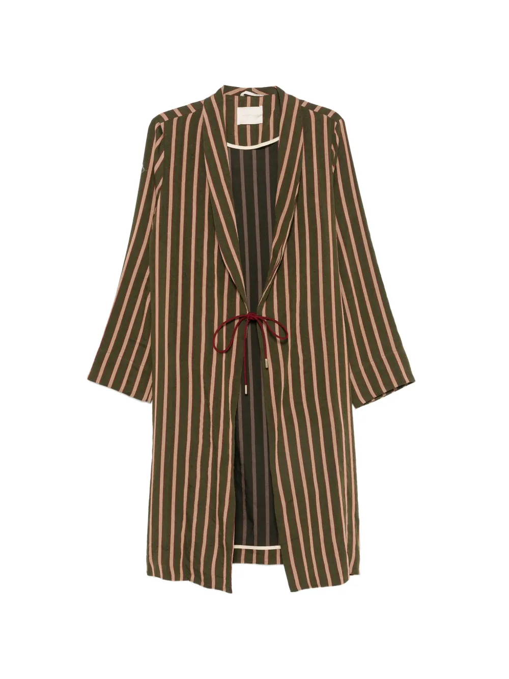 MOMONÌ vertical-stripe tie-fastening linen coat - Verde