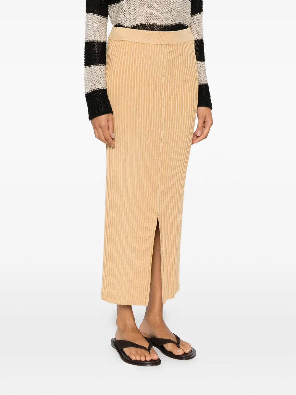 By Malene Birger Octo geribbelde maxi-rok met split Bruin