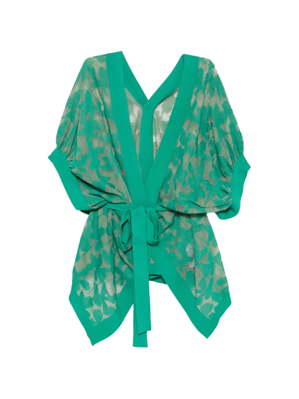 Liviana Conti Floral-lace Belted Kimono In Green