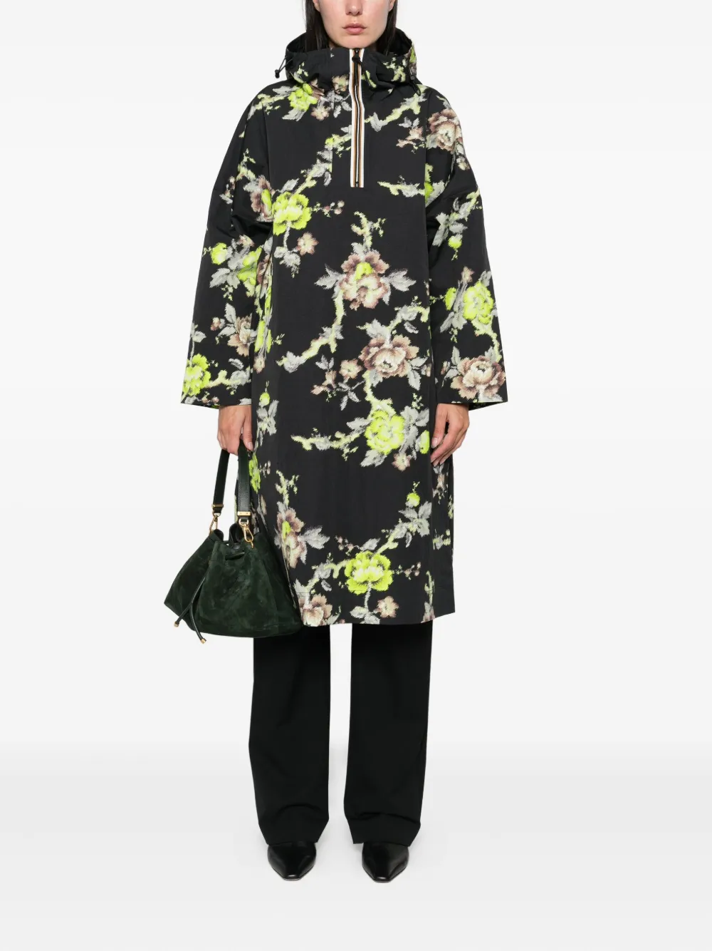Psophia Floral-print Hooded Parka In Black