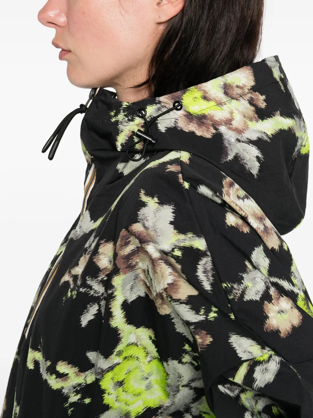 Psophia Floral-print Hooded Parka In Black