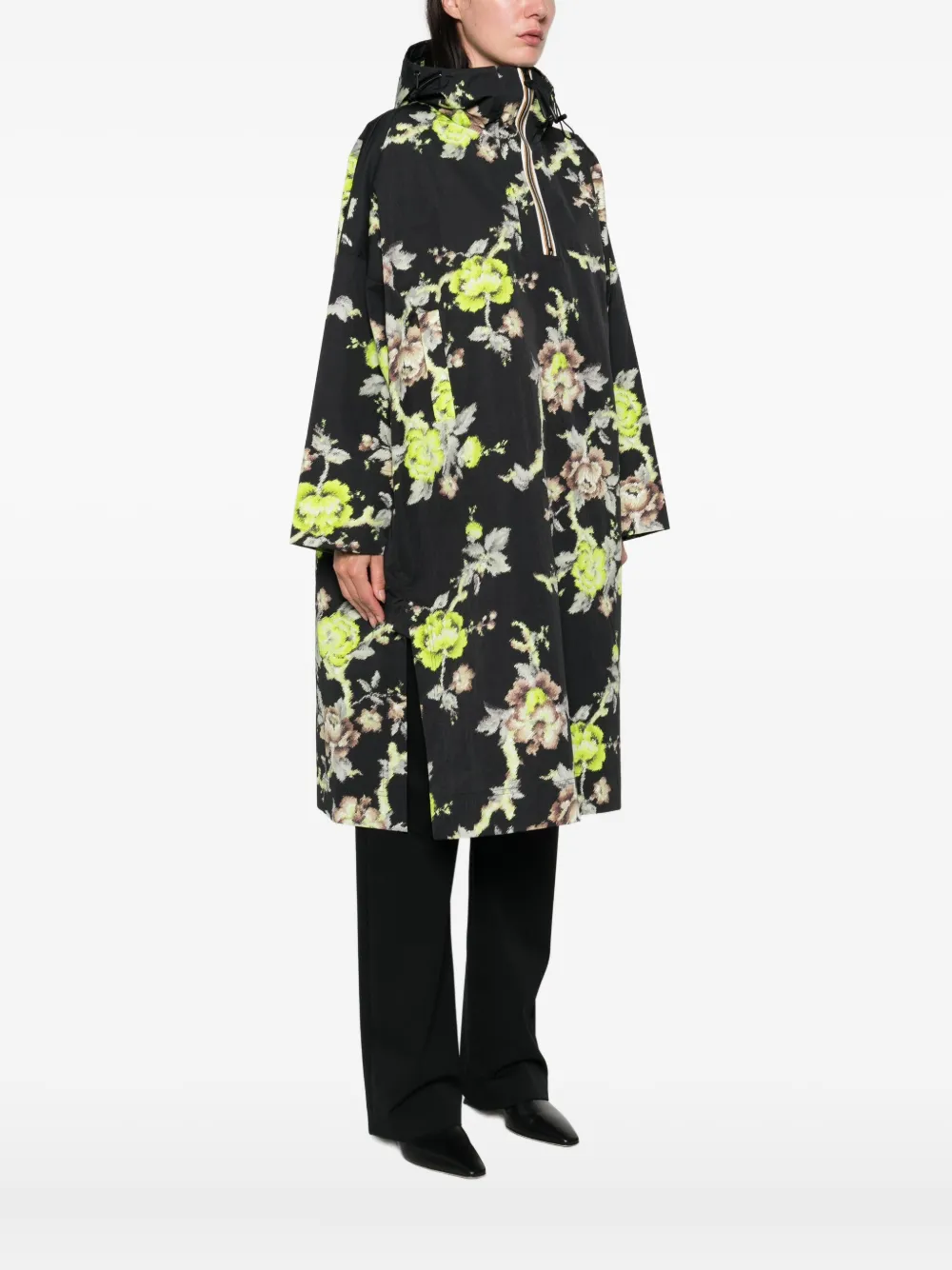 Psophia Floral-print Hooded Parka In Black