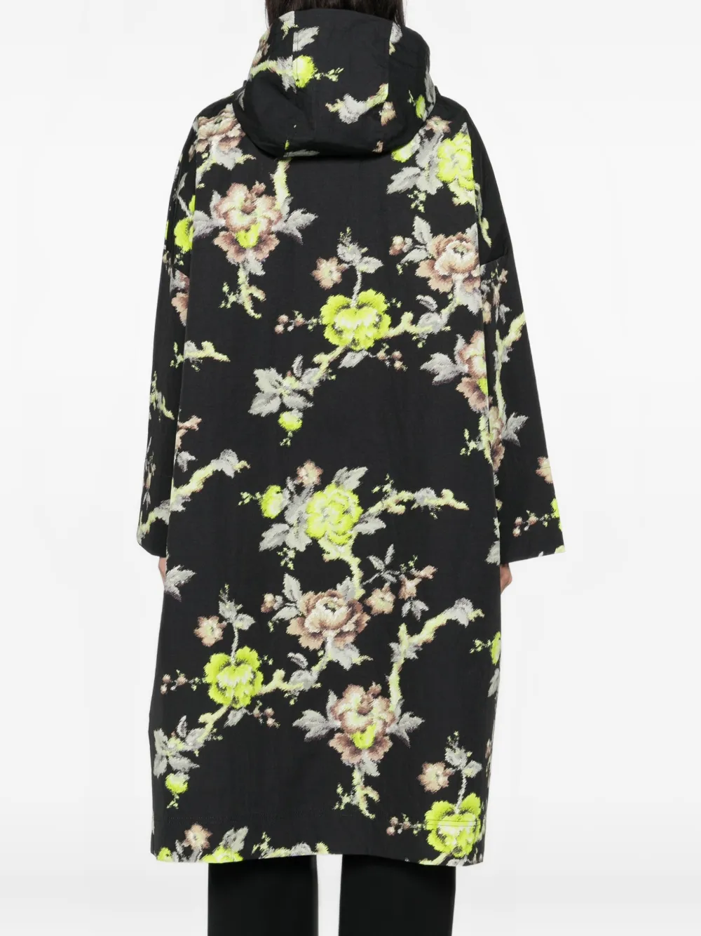 Psophia Floral-print Hooded Parka In Black