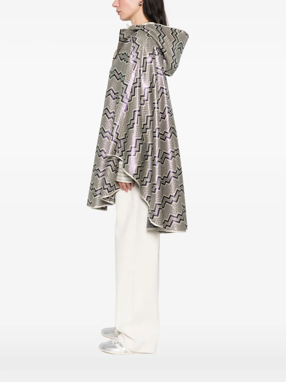 Missoni Chevron-pattern Hood Cape In Gray