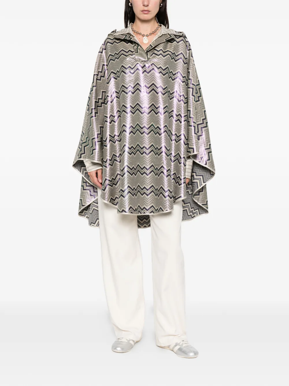 Missoni Chevron-pattern Hood Cape In Gray