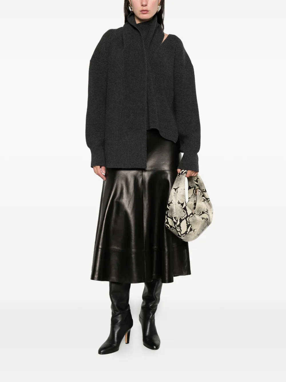 Erika Cavallini Scarf-detailed Sweater In Animal Print