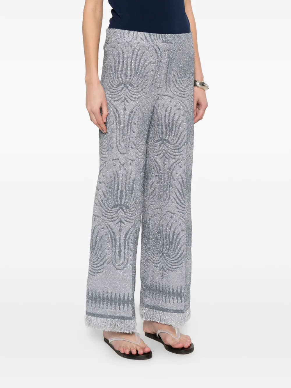  Circus Hotel Patterned Frayed Trousers - Grey 