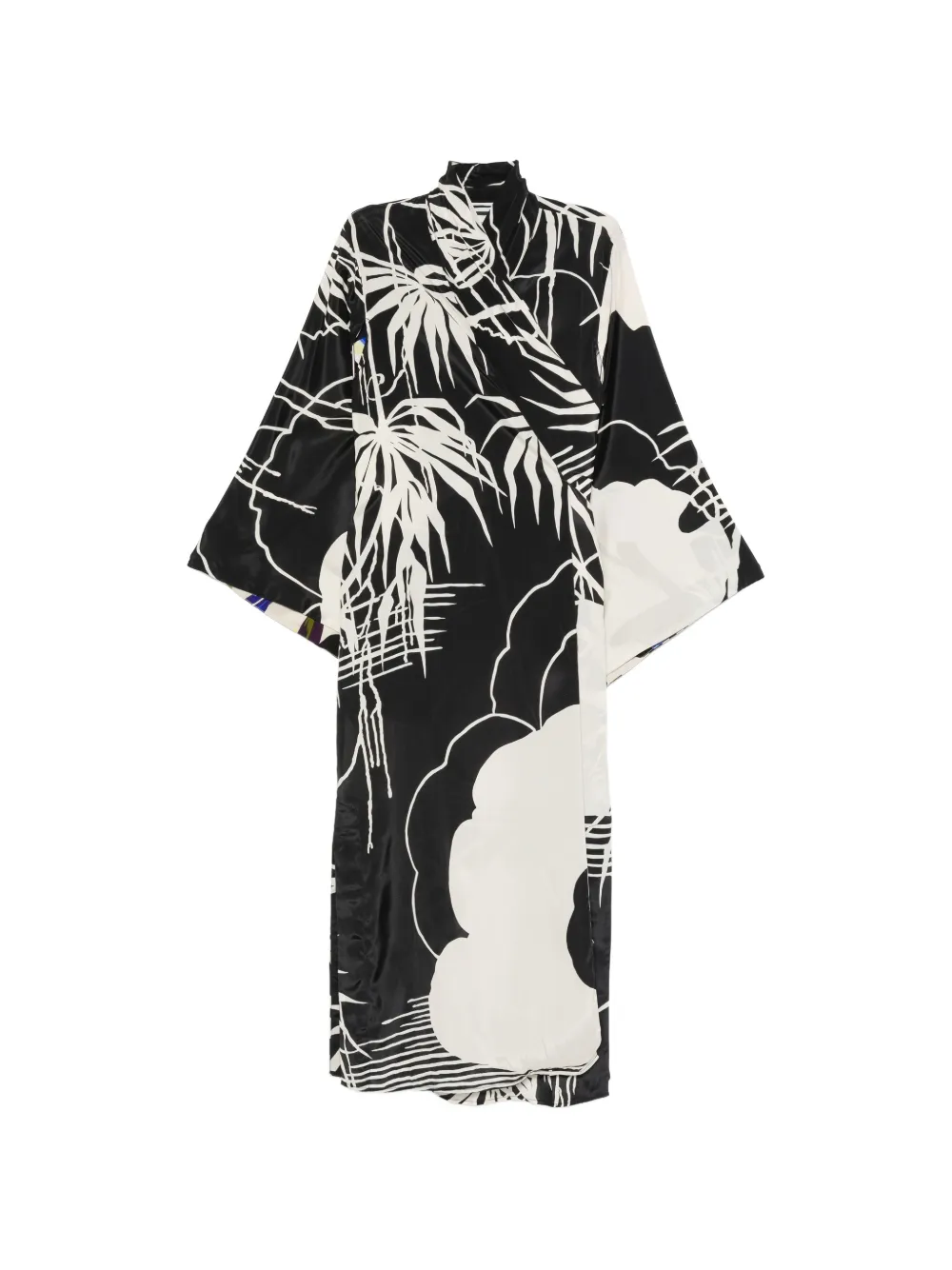 PSOPHIA Psophia leaf-print wrap kimono - Black