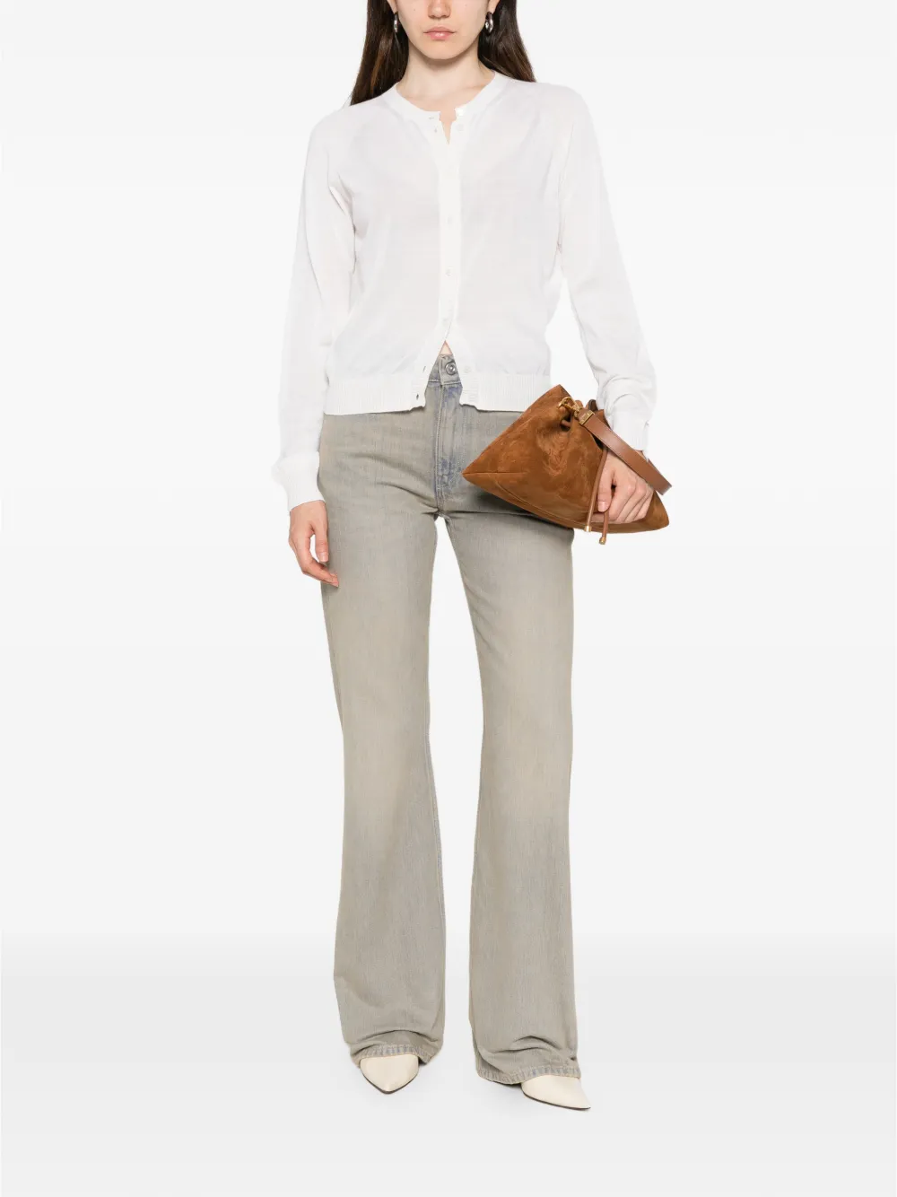 Liviana Conti Fijngebreid vest met raglan mouwen Beige