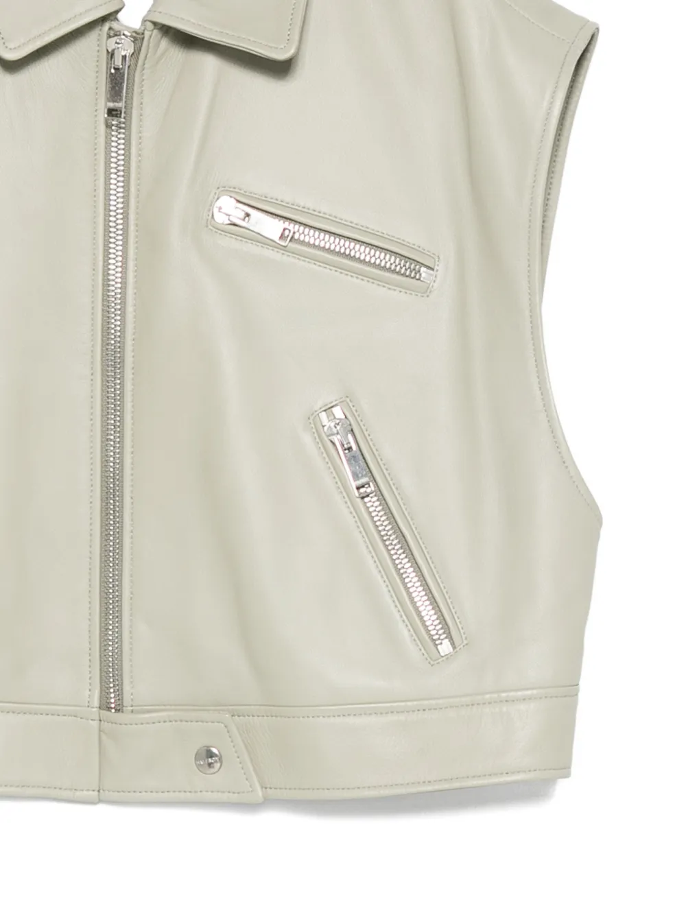 Halfboy Zip Leather Gilet In Neutral