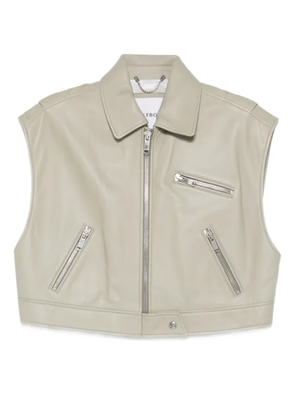 Halfboy Zip Leather Gilet in Green