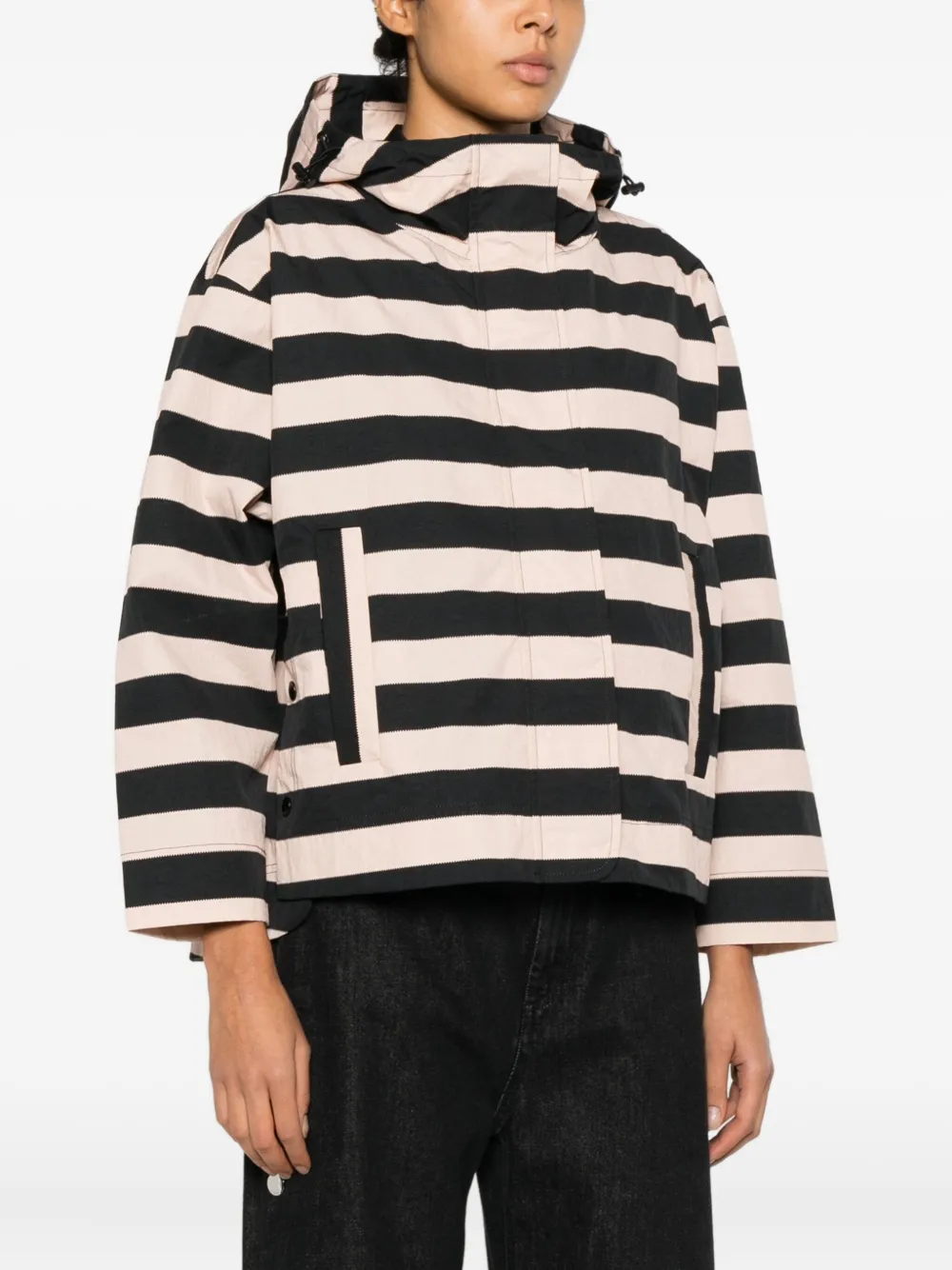 Psophia Striped Hooded Jacket In Black
